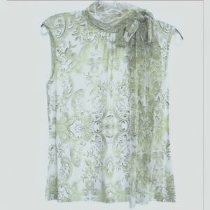 EUC Grayse Paisley Feminine Timeless High Neck Scarf Tie Blouse Size Medium